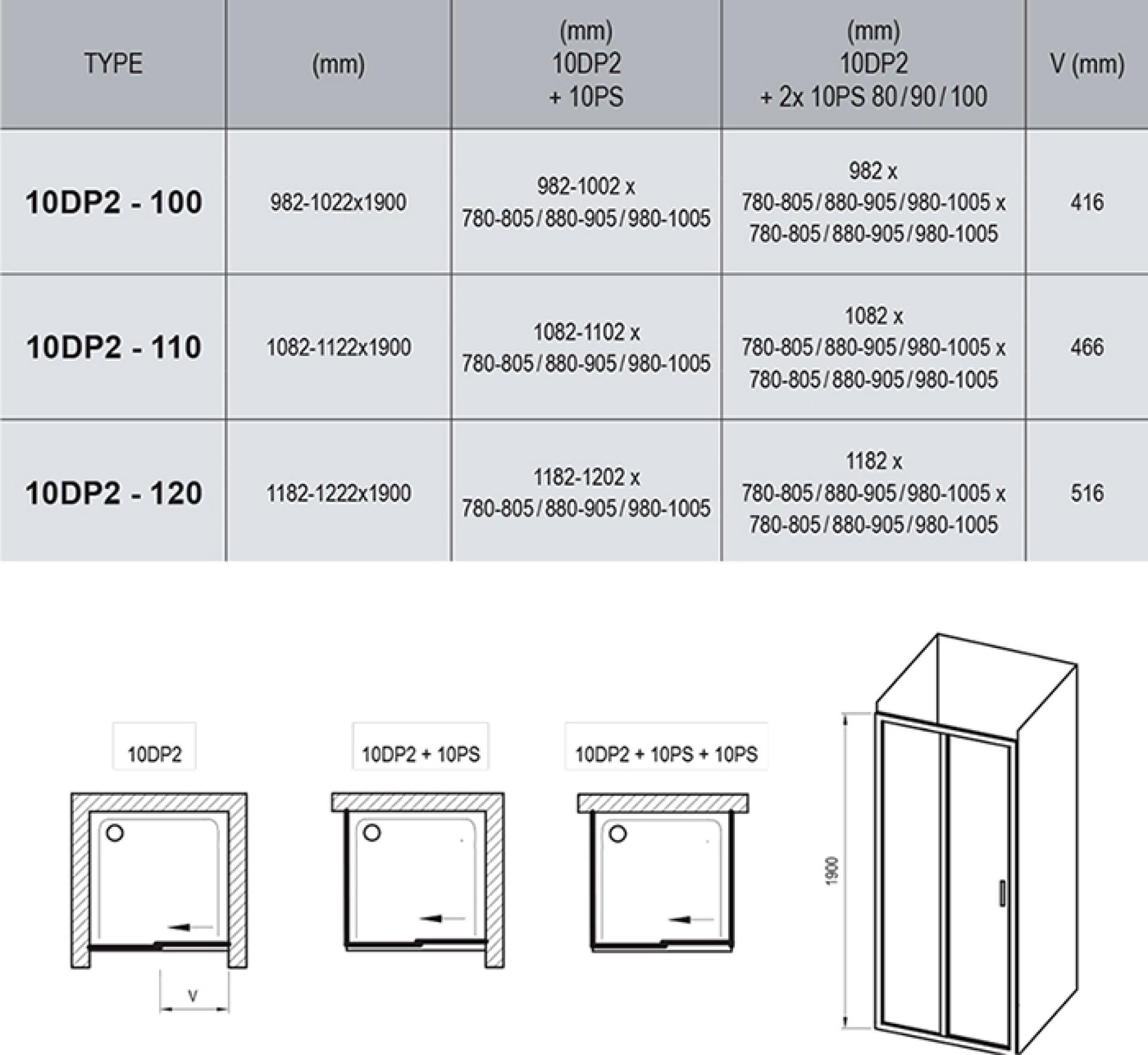 Душевой уголок Ravak 10° 10DP2-100+10PS-100 белый+транспарент