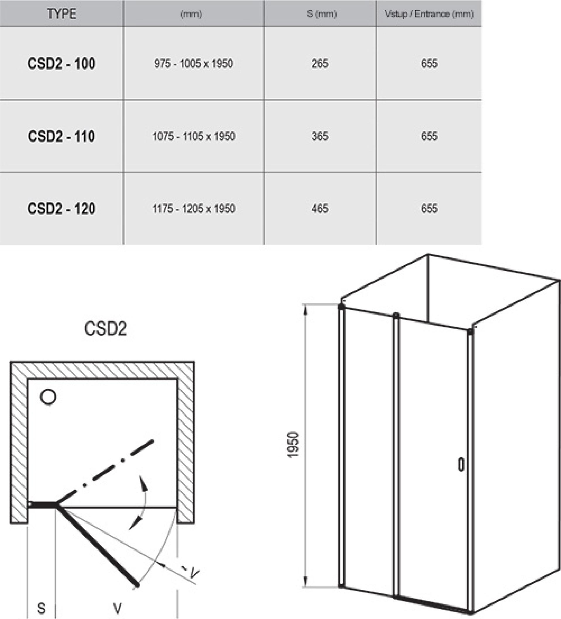 Душевая дверь Ravak Chrome CSD2-120 блестящий+транспарент 0QVGCC00Z1