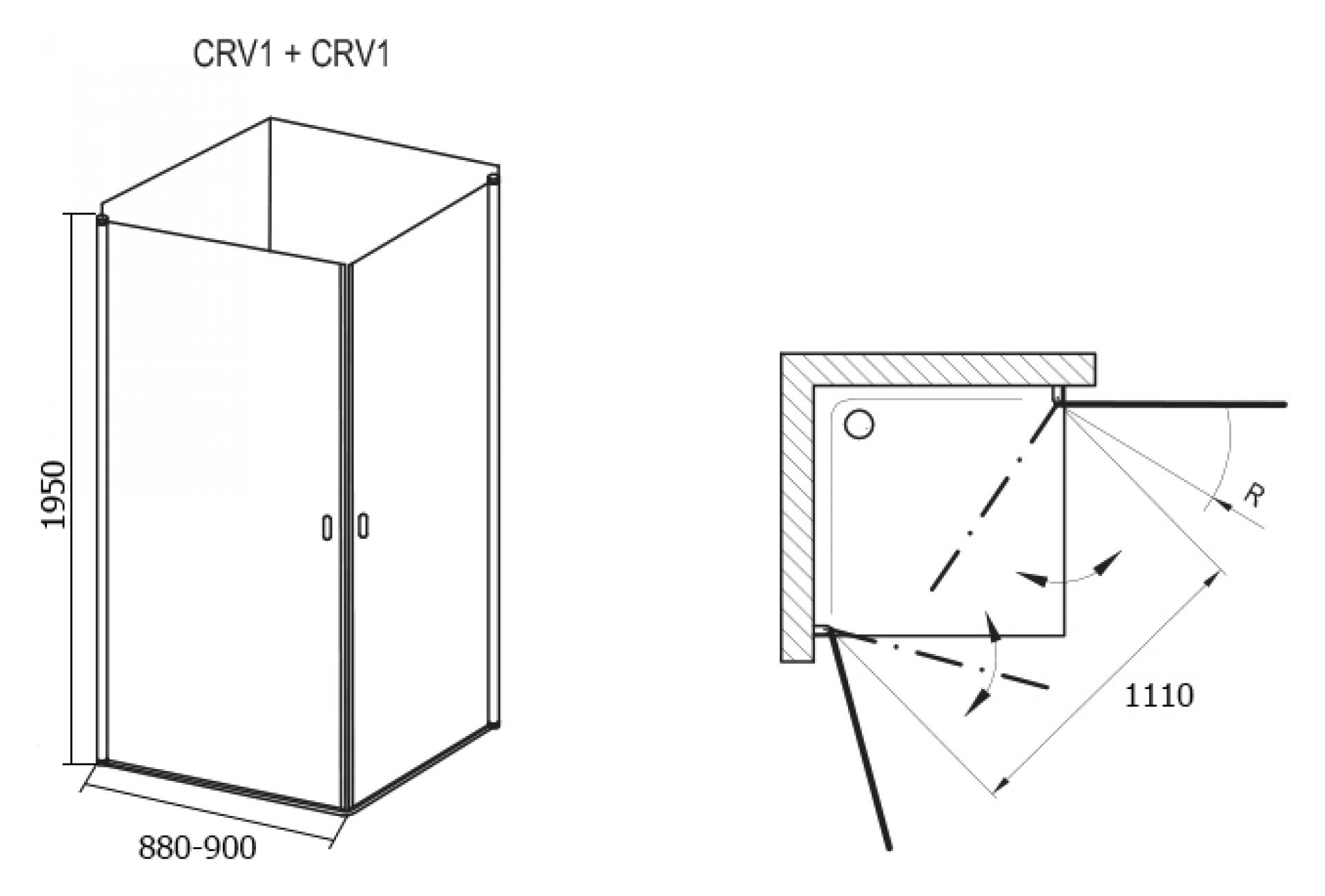 Душевой уголок Ravak CRV1-90+CRV1 Transparent профиль блестящий