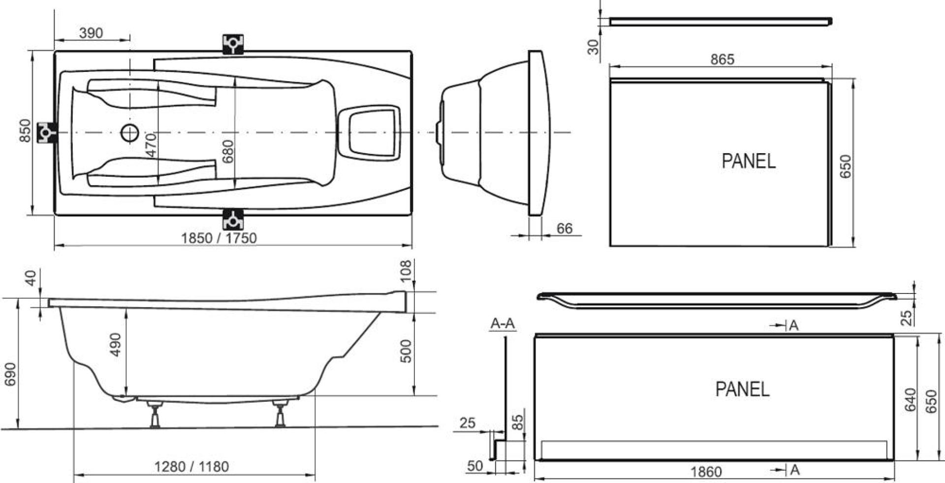 Боковая панель A для ванны Ravak You 85 R CZ01110A00