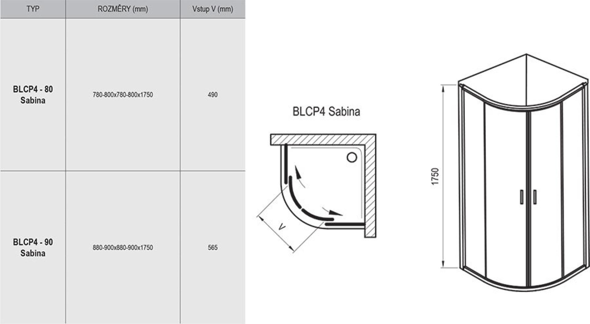 Душевой уголок Ravak Blix BLCP4-90 Sabina блестящий+ транспарент 3B270C40Z1