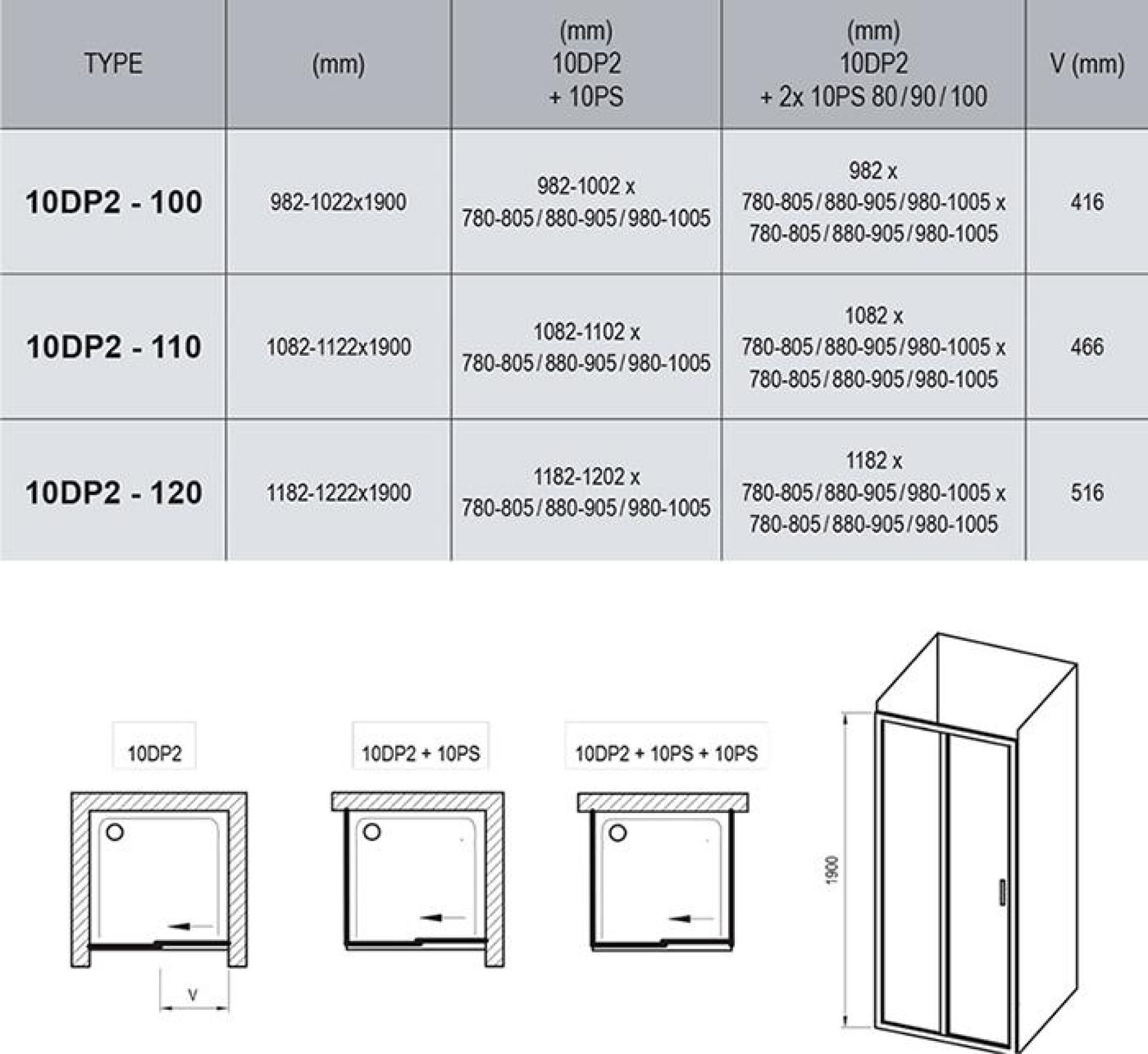 Душевой уголок Ravak 10° 10DP2-110+10PS-90 блестящий+транспарент