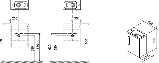 Тумба под умывальник Ravak Chrome SDU 400 L белая/белая X000000538 с дверью X000000540