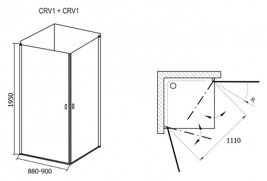 Душевой уголок Ravak CRV1-90+CRV1 Transparent профиль блестящий