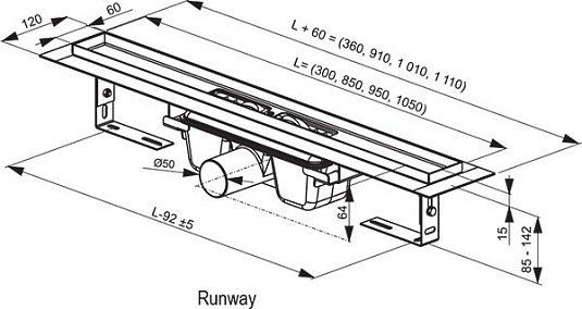 Душевой канал OZ Ravak Runway 300 - нержавеющая сталь X01418