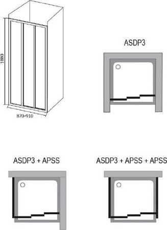 Душевой уголок Ravak ASDP3-90+APSS-90 белый+пеарл