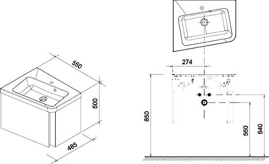 Тумба с раковиной Ravak SD 10° 55 темный орех L