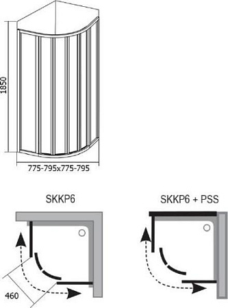 Душевой уголок Ravak SKKP6-80+PSS-80 белый+транспарент